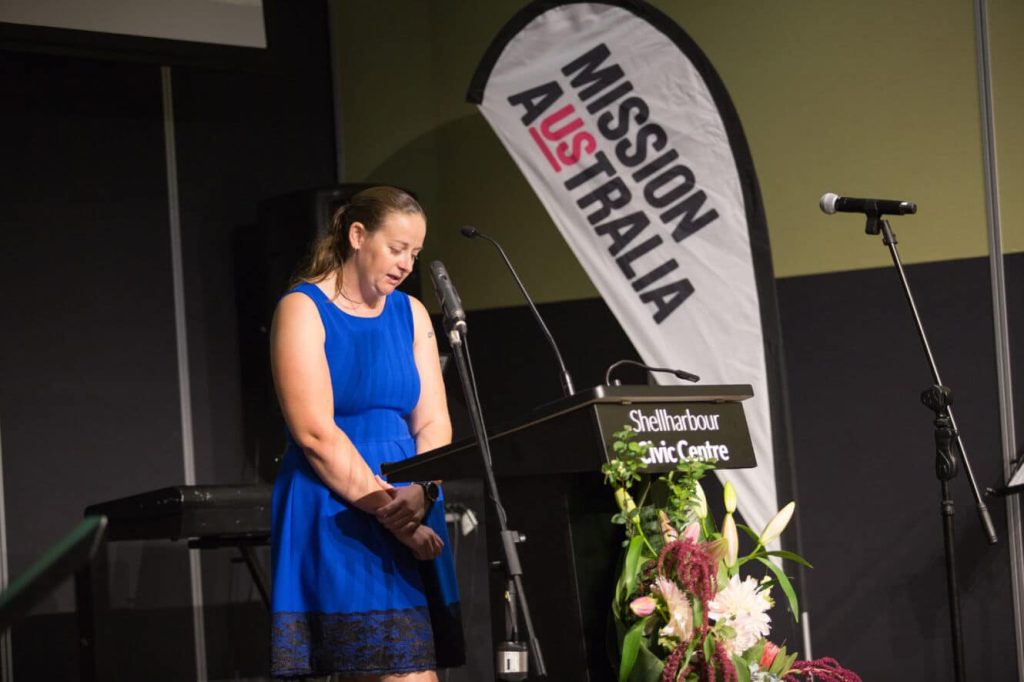 Sam giving a speech